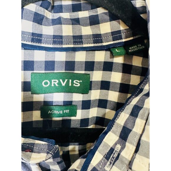 Orvis Men's Long Sleeve Active Fit Gingham Blue/White Button Down Shirt Size L - Picture 2 of 4